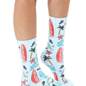 Graphic Crew Socks - Surfin' Extreme - Pale Blue